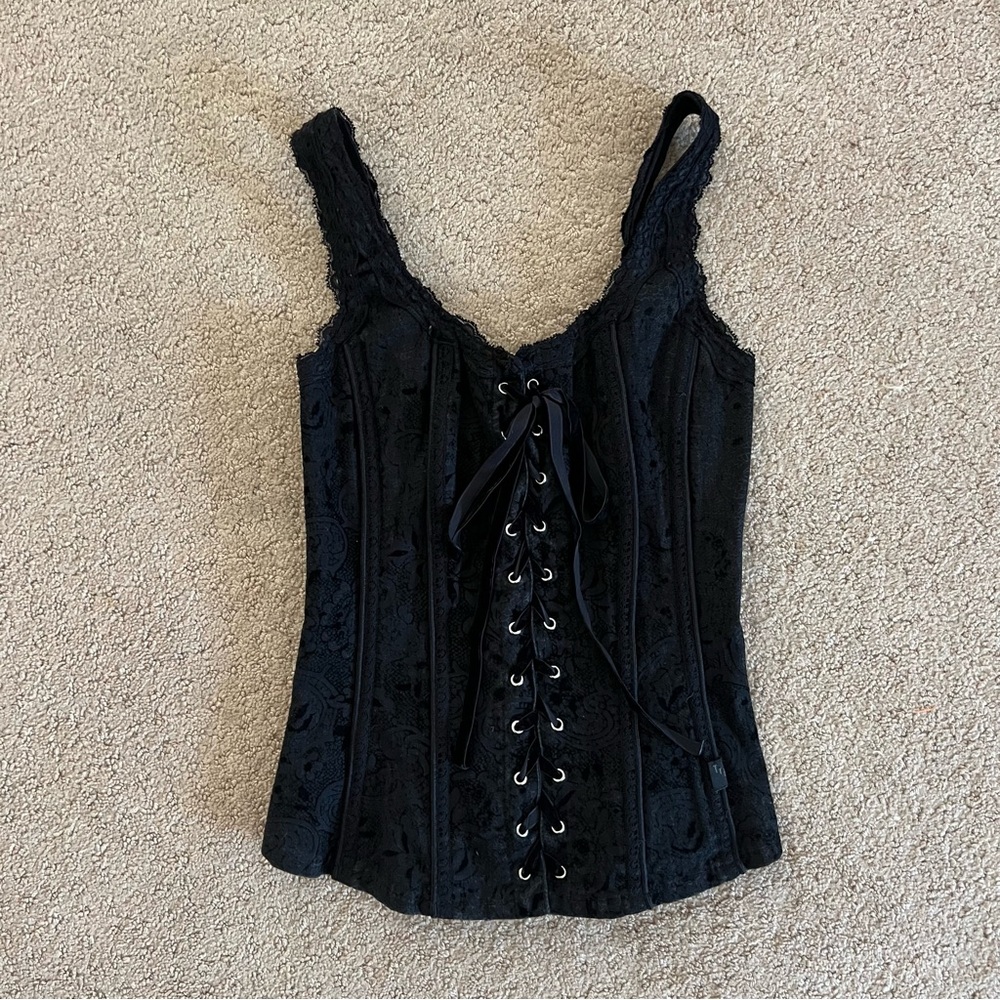 Vintage Tripp NYC Elegant Black Lace-Up Corset Top